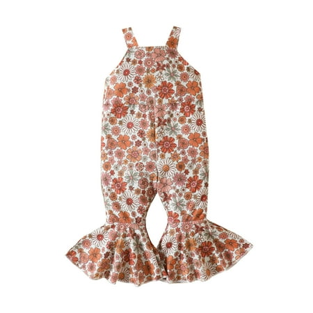 

Little Bodysuit Onesie Toddler Girls Sleeveless Floral Prints Romper Bell Bottoms Jumpsuit Clothes