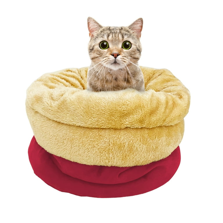 GOOPAWS Self-Warming Cat Cave Bed – Faux Suede Burrow Hideaway With Waterproof Base (Burgundy)