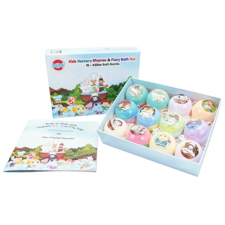 Kids Bath Bombs, 12 Large Children’s Bath Bombs, Set of 12 Bath Bombs for Kids, Includes Matching Children’s Nursery Rhyme Book for Bath Time