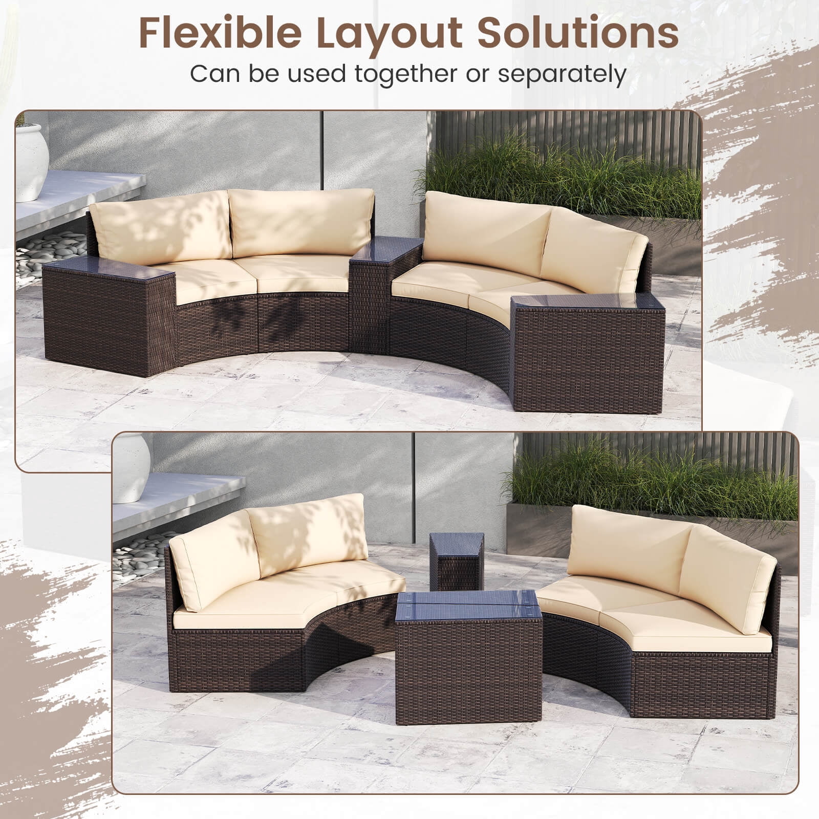 Costway 5 PCS Patio Furniture Set with Tempered Glass Top Side Tables Back & Seat Cushions
