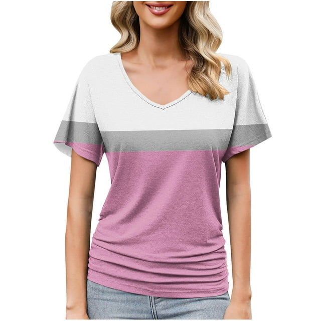 Blusas de Manga Corta Casuales para las Mujeres Imprimir V-Cuello Suéter Blusa de Poliéster Sudadera de Moda, Top de las Señoras para Invierno Primavera Uso Diario
