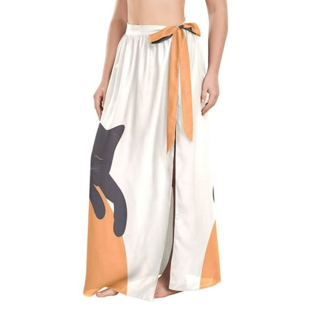 FORMRS Beach Sarong for Women Semi-Sheer Wrap Skirt Swimsuit Cover Up  Sleeping Black Cat