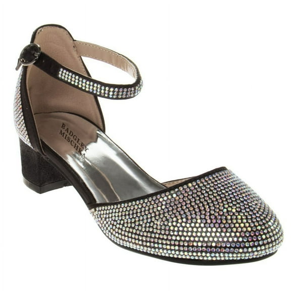 Badgley Mischka Big Kids Block Heeled Dress Shoes, Black, 13