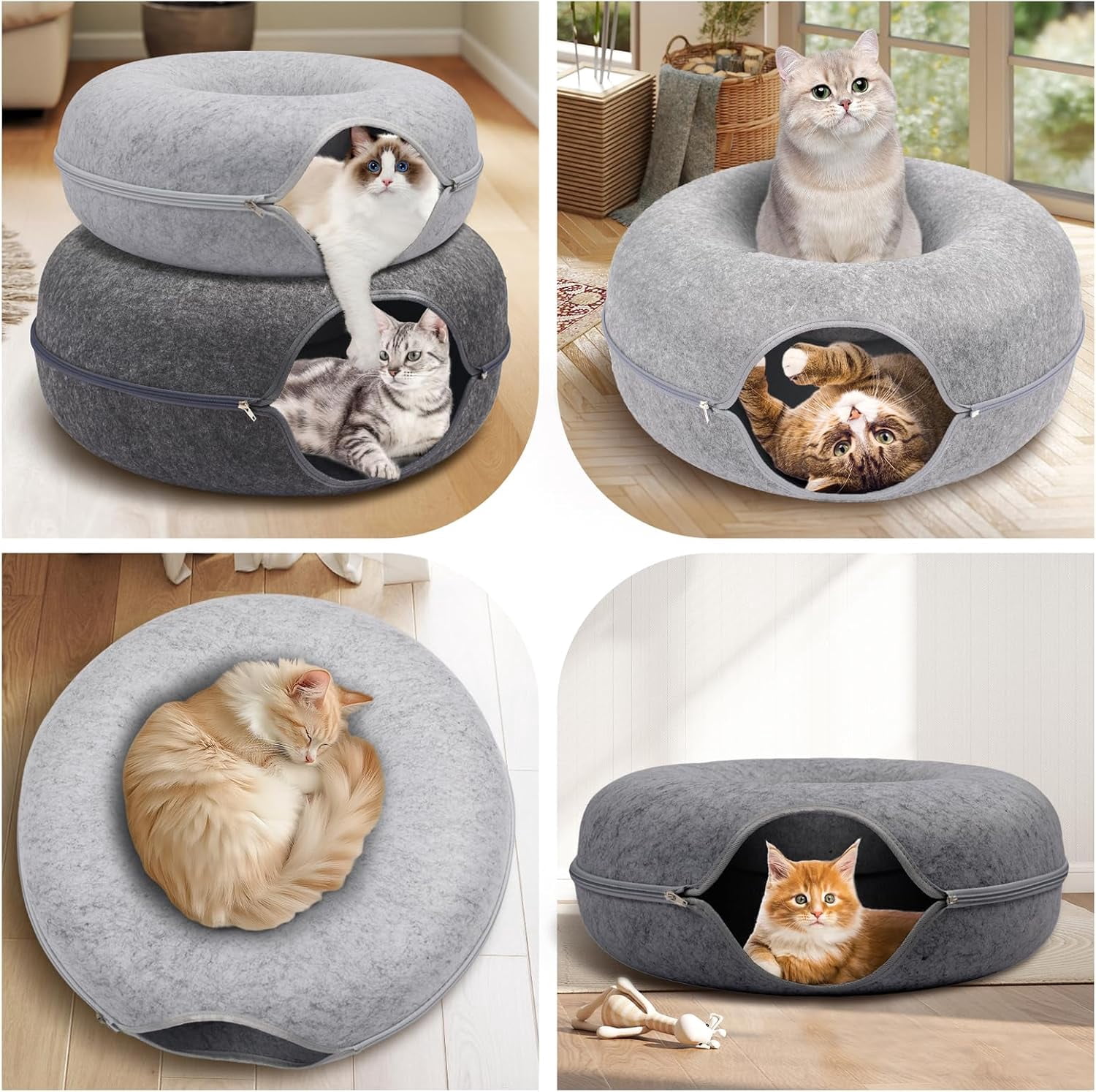 Cat Caves for Indoor Cats, Large Cat Tunnel for Multiple & Large Cats, Scratch Detachable Peekaboo Cat Cave Bed, Kitten Donut Kitty Hideaway Up to 45 Lbs : Pet Supplies
