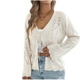 thumbnail image 2 of ClodeEU Womens Crochet Cardigan,Casual Tie Front Shrugs Sweaters ,Long Sleeve Knit Cropped Cardigans Tops White,Womens Plus S, 2 of 8
