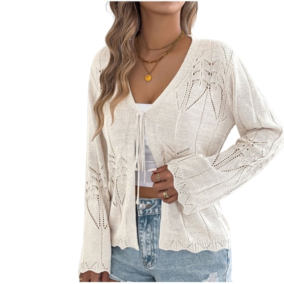 LIaqionyy Summer Cardigan for Womens Lightweight Crochet Sweaters Open Front Boho Knit Cover up Cardigans