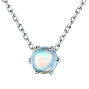 ChicSilver Moonstone Necklace 925 Sterling Silver Round Cut Gemstone Solitaire Pendant Necklace Birthstone Jewelry