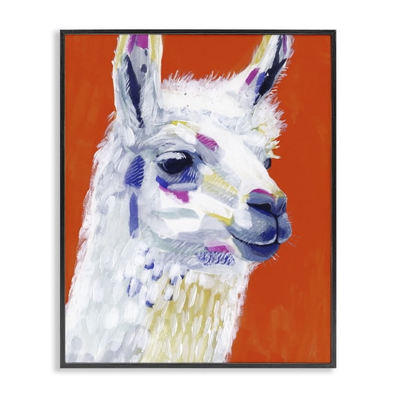 Stupell Industries Modern Modern Llama Red Background Black Framed Giclee Art, 11 x 14, by Victoria Borges