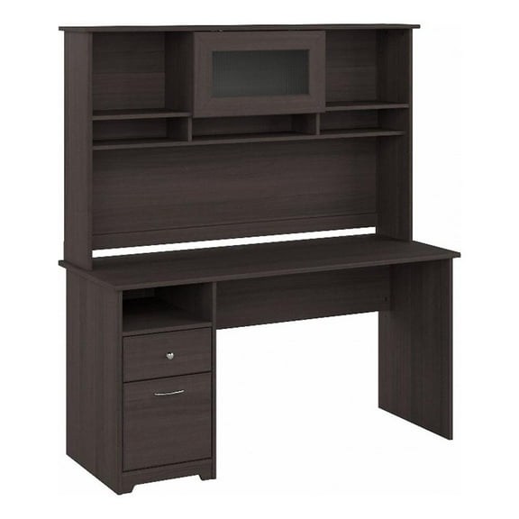 Maklaine Engineered Wood 60W Computer Desk with Hutch in Heather Gray