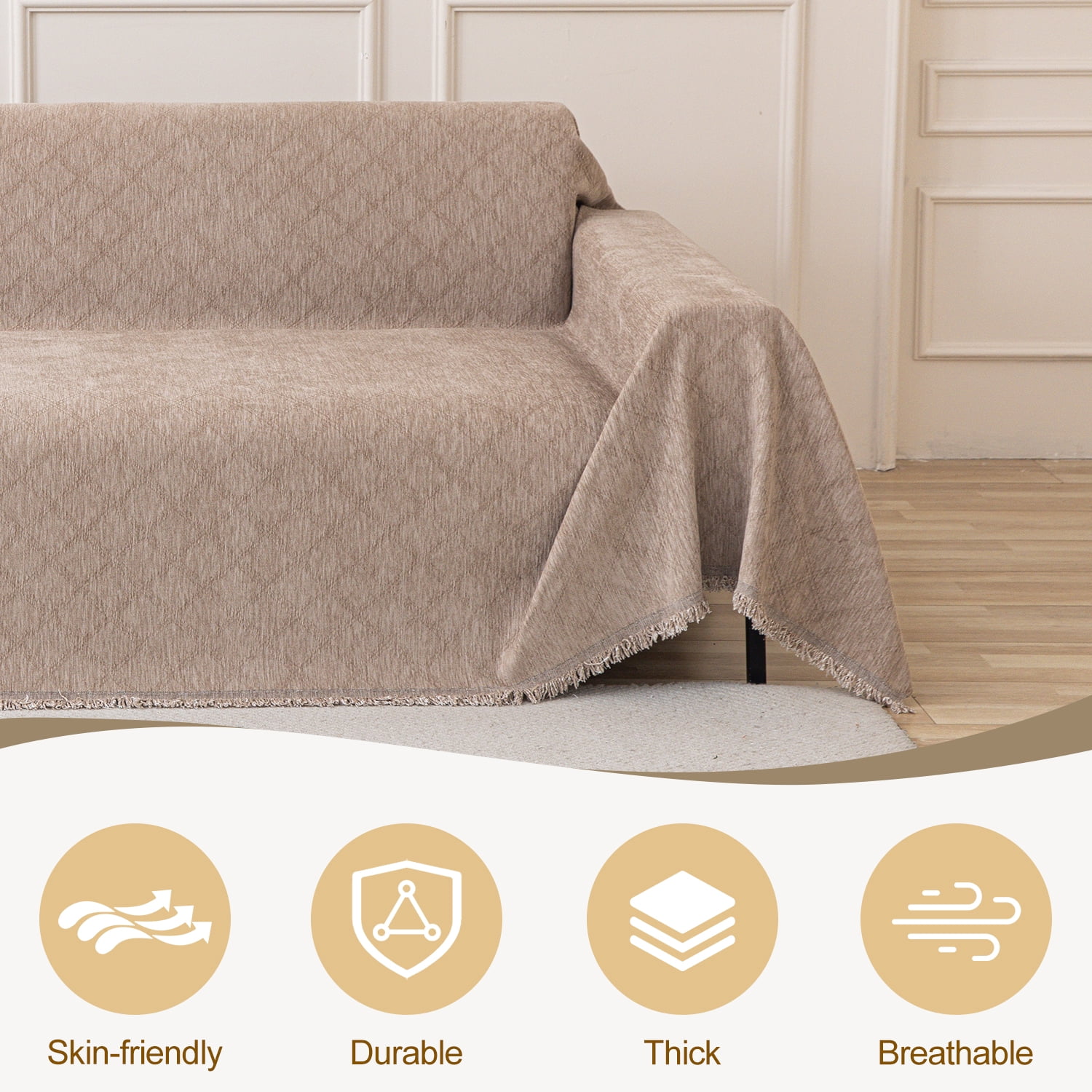 Jessy Home Sofa Cover Slipcover Couch Cover Protector Durable Multi-Function Furniture Cover for Pets Dogs Cats Home Decor Sofa Covers for Living Room 71"x 150"Light Coffee