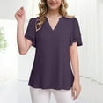 thumbnail image 5 of Lenpel Summer Tops for Women Chiffon Ruffle Puff Short Sleeve V Neck Tunic T Shirts Dressy Casual Blouses, 5 of 7