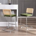 thumbnail image 7 of ONEVOG 25.6”Counter Height Rattan Bar Stools Set of 2, Velvet Upholstered Cantilever Bar Chairs with Metal Base and Cane Back, Mid-Century Modern Barstools for Kitchen Island, Green, 7 of 7