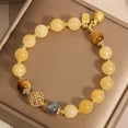 thumbnail image 4 of Citrine Bead Bracelet with Golden Charm - Bohemian Style, Natural Stone, Perfect for Casual Attire & Gifts,Yellow, 4 of 5