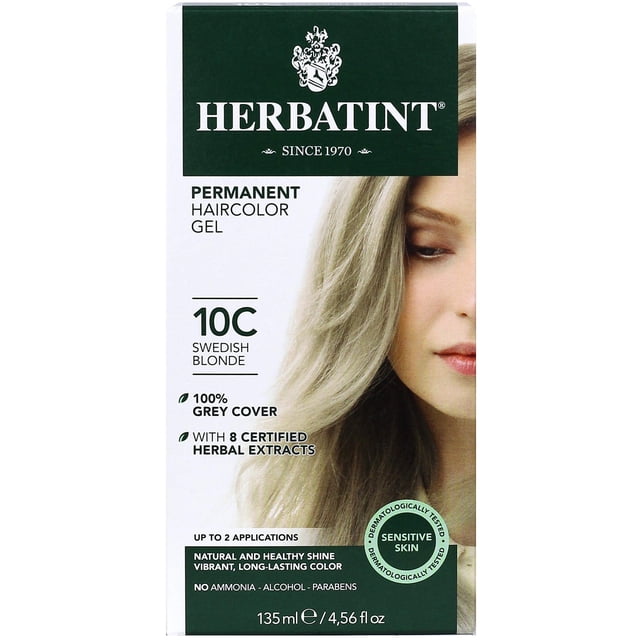 Gel para teñir el cabello Herbatint 10C, rubio sueco, 135 ml, 100% gris