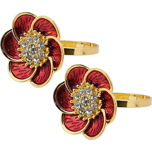 Servette Home Red Flower Christmas Metal Napkin Rings - Set of 2