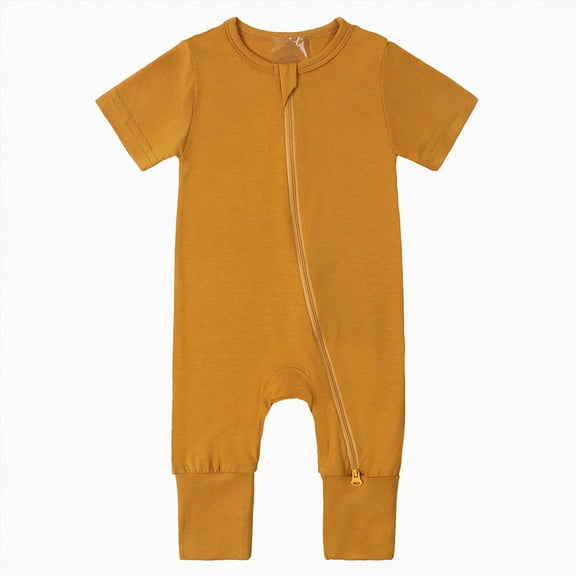 KPOPLK Unisex Baby Boy Girl 2/3 Pack Rompers Long Sleeve 2 Way Zipper One Piece Jumpsuits Clothes Sets(Yellow,12-18 Months)