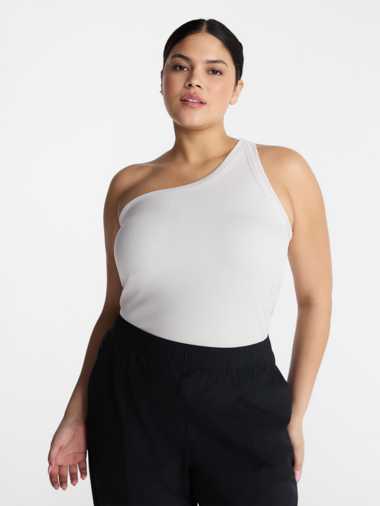 Avia Women's One Shoulder Ribbed Tank Top, Sizes XS-XXXL