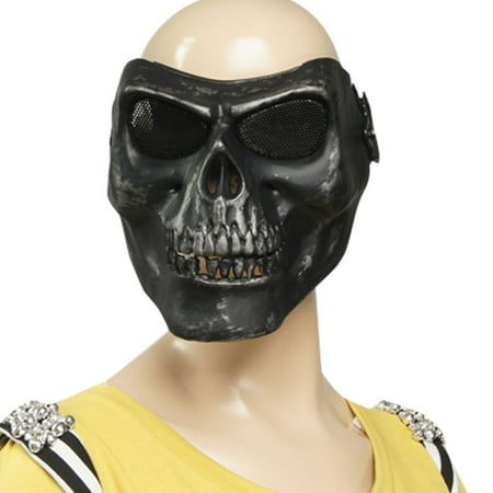 Unique Bargains Stretch Band Metal Wire Mesh Eye Plastic Skull Full Mask Silver Tone Black