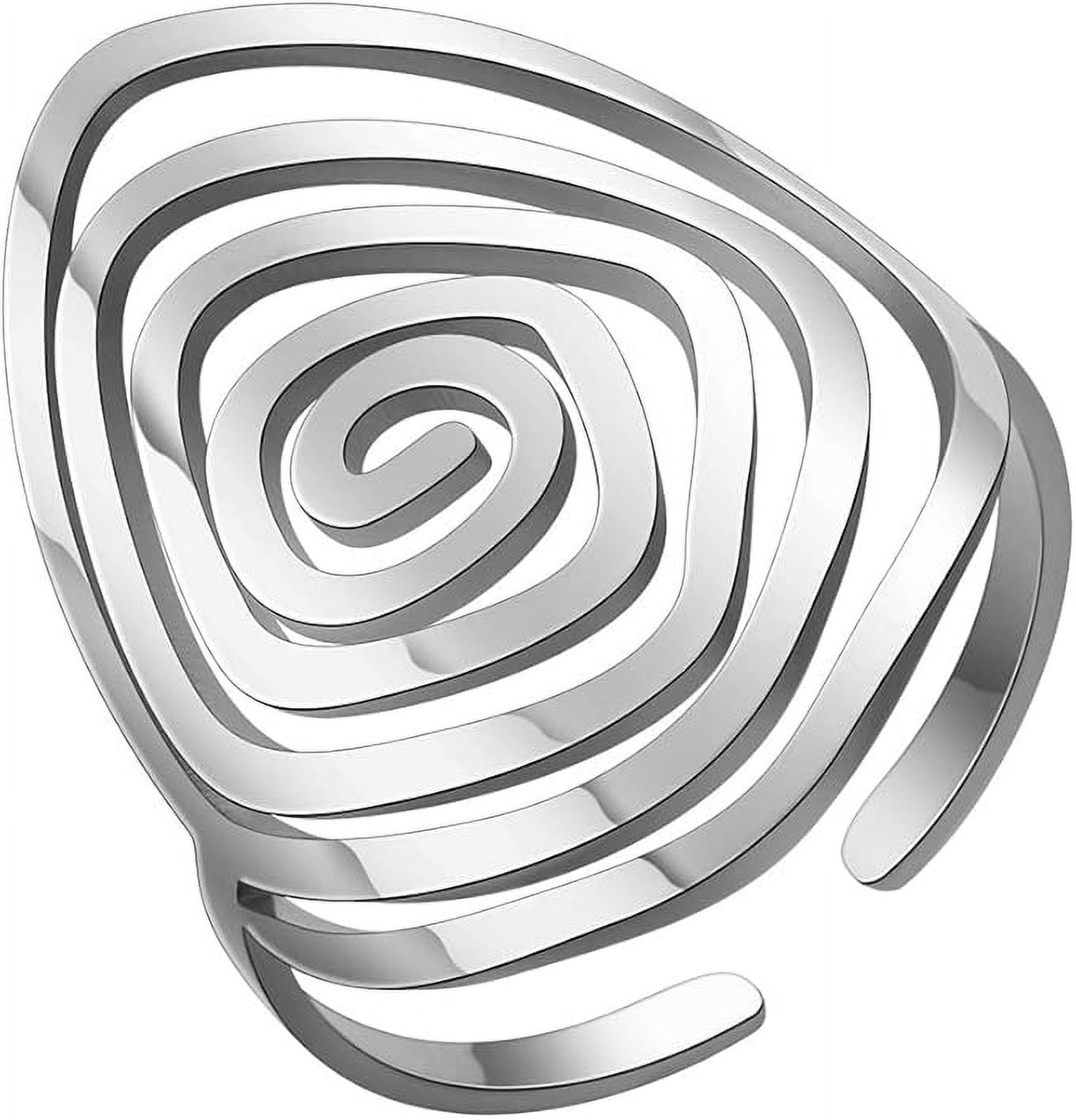Dreamtimes Anillo Espiral Geométrico Ajustable De Acero Inoxidable – Diseño De Envoltura Trenzada Para Pulgar O Dedo, Regalo En Bolsa De Terciopelo