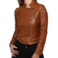 thumbnail image 2 of Women's Style Biker Brown Zipper Leather Jacket SouthBeachLeather, 2 of 3
