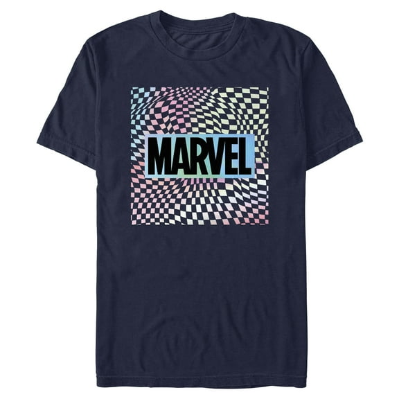 Mens Marvel Warped Checkers Logo T Shirt