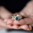thumbnail image 6 of Rosec Jewels Natural Black Opal Bridal Ring Set with Moissanite - 3 Piece Pear Shaped Engagement Ring with Enhancer - AAA Grade, 14K Yellow Gold, US 7.00, 6 of 10