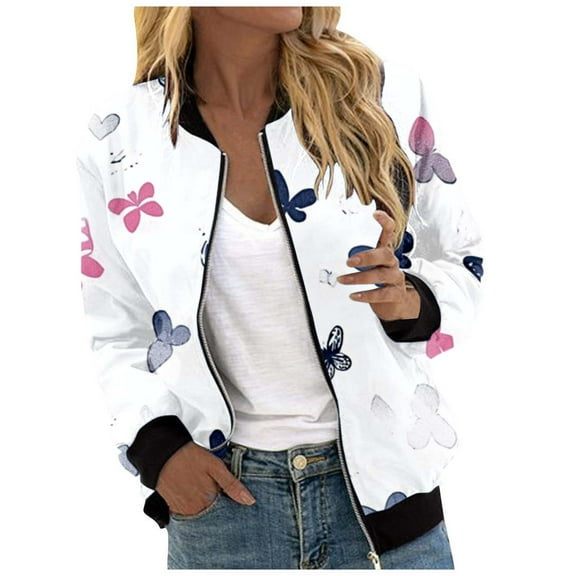 Women's Casual Full Print Zipper Cardigan Jacket Long Sleeve Lightweight Outerwear Ladies Jacket plus Size Womens Winter Jacket Hood Wool Dress Womens plus Size Clothes 3x Women S Coats And Jacket