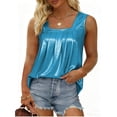 thumbnail image 2 of Staron Women's Casual Blouse Gold Stamping Solid Color Sweet Square Neck Sleeveless Smocked Tank Top, Sky Blue 4XL, 2 of 5