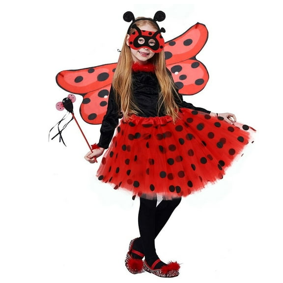 Ladybug Costume, Girls Polka Dots Tutu Suit, Beetle Wing Headband, Fancy Dress Up Outfit for Halloween Birthday Party Masquerade Cosplay Stage Performance