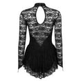 thumbnail image 7 of Aiihoo Women Floral Lace Ballet Dance Dress Fingerpoint Sleeves Figure Ice Skating Leotard Dress Black XS, 7 of 7