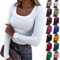 thumbnail image 5 of Mlqidk Women Long Sleeve Scoop Neck Top Casual Basic Slim Knit Ribbed T Shirt White M, 5 of 5