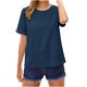 thumbnail image 5 of TaTaai Women's short sleeve crew neck top, linen cotton fabric, solid color, button cuffs, cutout detail, pullover style, casual loose fit, soft breathable, ideal for daily outings Gift, 5 of 9
