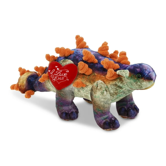 DolliBu I Love You Plush Wild Collection Ankylosaurus Dinosaur - Cute Stuffed Animal Dinosaur with Red Heart Plush for Valentines, Anniversary, Romantic Date, Boyfriend, or Girlfriend Gift - 15 Inches