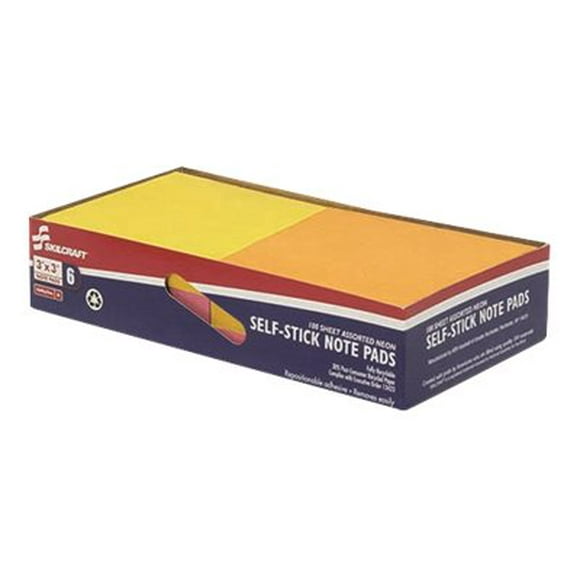 SKILCRAFT - Sticky notes - - 600 sheets (6 x 100) - assorted neon colors