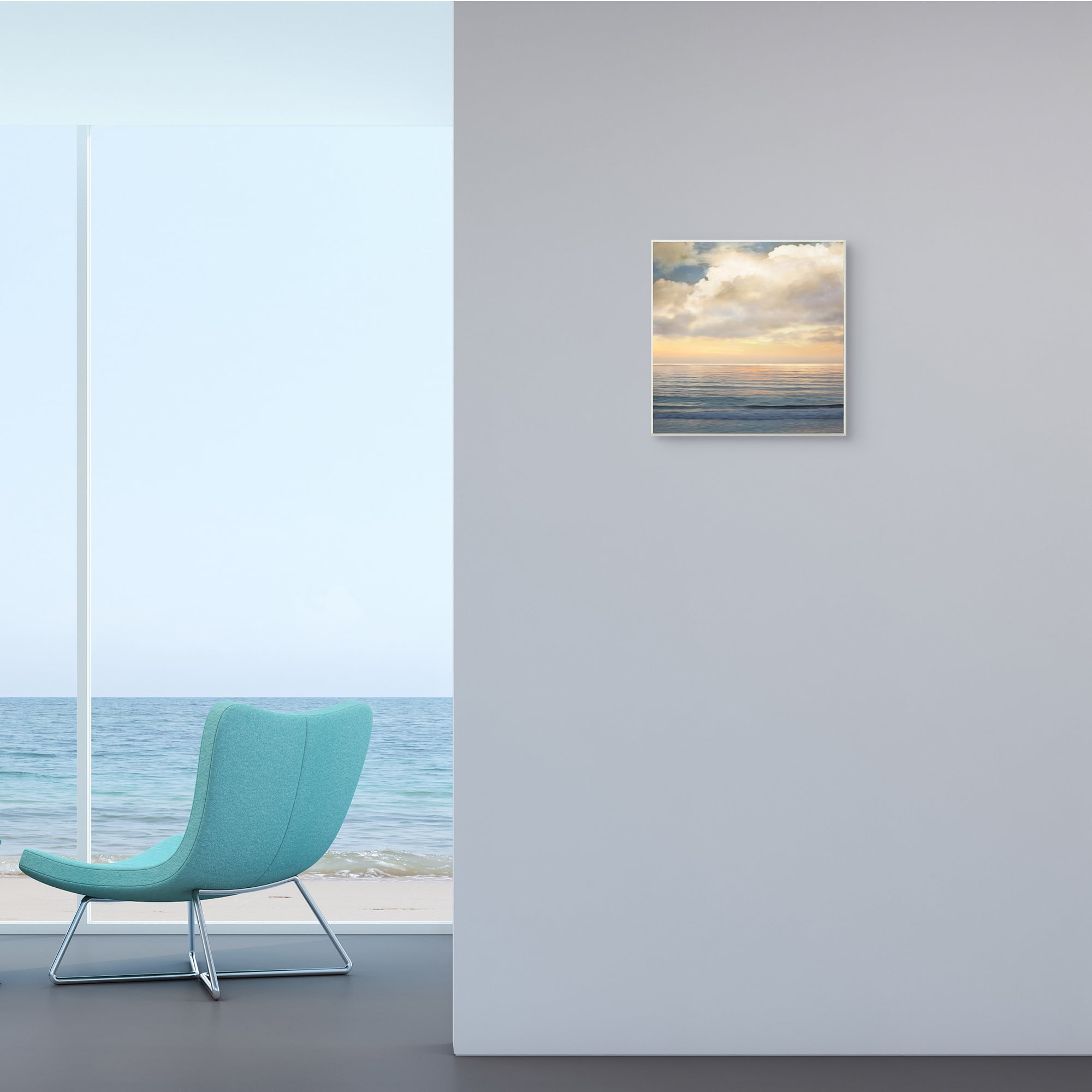 Stupell Industries Soft Ocean Sunset Cloudy Nautical Horizon,12 x 12,Designed by John Seba
