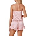 thumbnail image 4 of Women's 3pcs Satin Pajamas Set Cami Top and Shorts Sleepwear PJs Set with Robe,Pink, 4 of 5