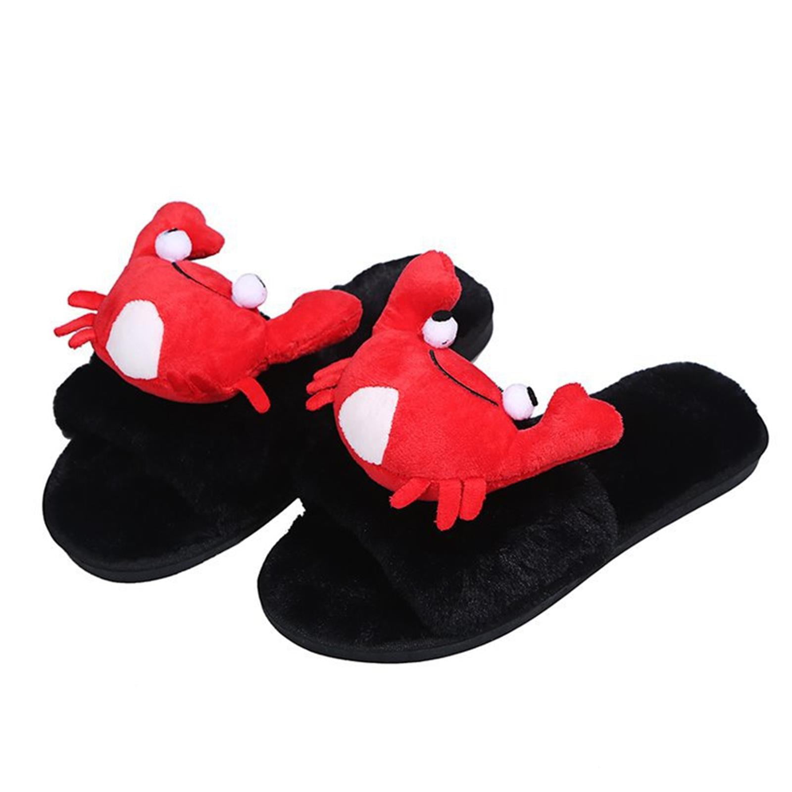women shoes Women's shoes crab flat foot comfortable cartoon cute cotton  slippers black 42 