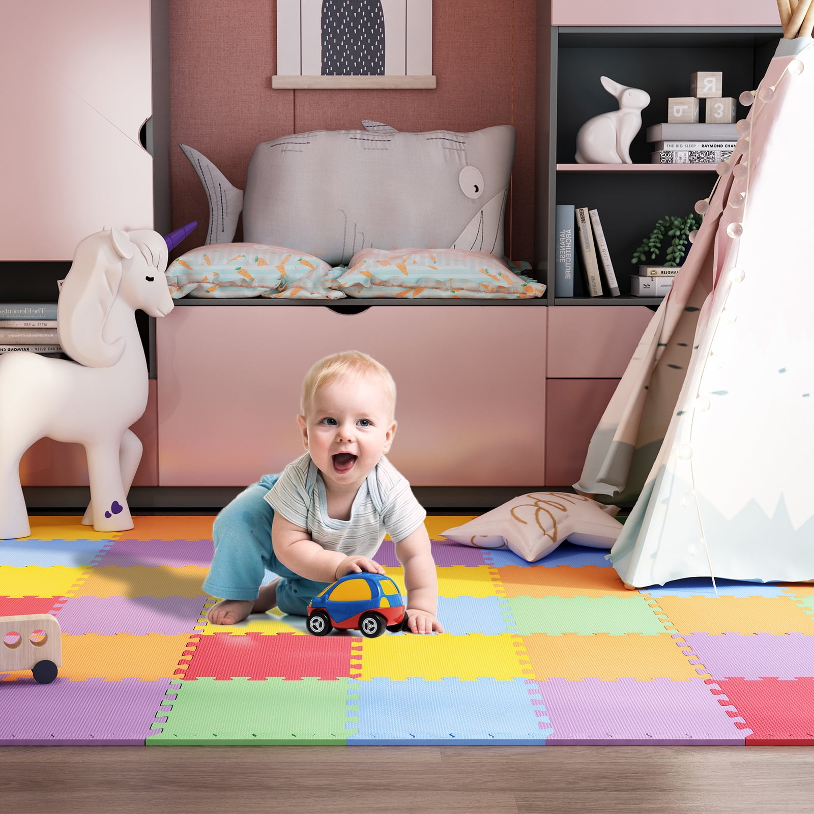 Benarita Baby Play Mat 18pcs(30x30x1cm) Foam Puzzle Play Mat Interlocking Foam Tile for Sports-EVA Non Toxic