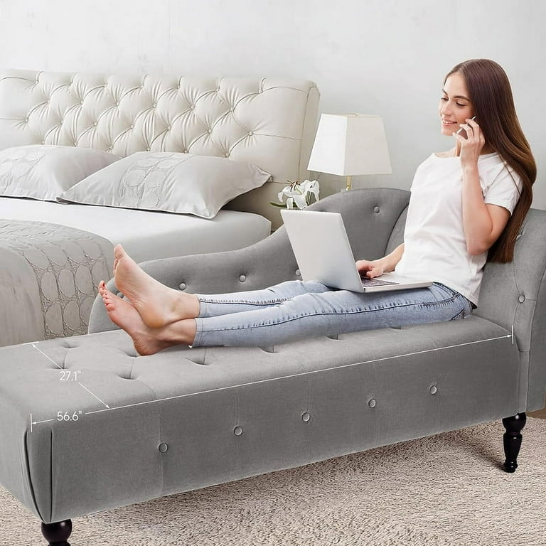 Homhougo Chaises Longues coucheta Sofas Velvet Button Chaise Lounge Chair with Solid Wood Legs