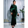 thumbnail image 6 of Women'S Elegant Velvet Dress Set with Tassel Shawl for Evening Events Dark Green M, 6 of 9
