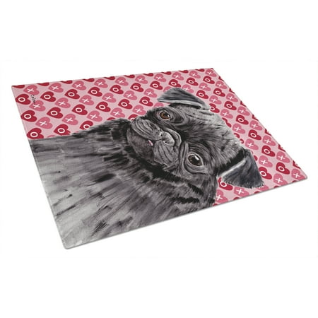 

Caroline s Treasures Pug Black Hearts Love and Valentine s Day Portrait Glass Cutting Board Large