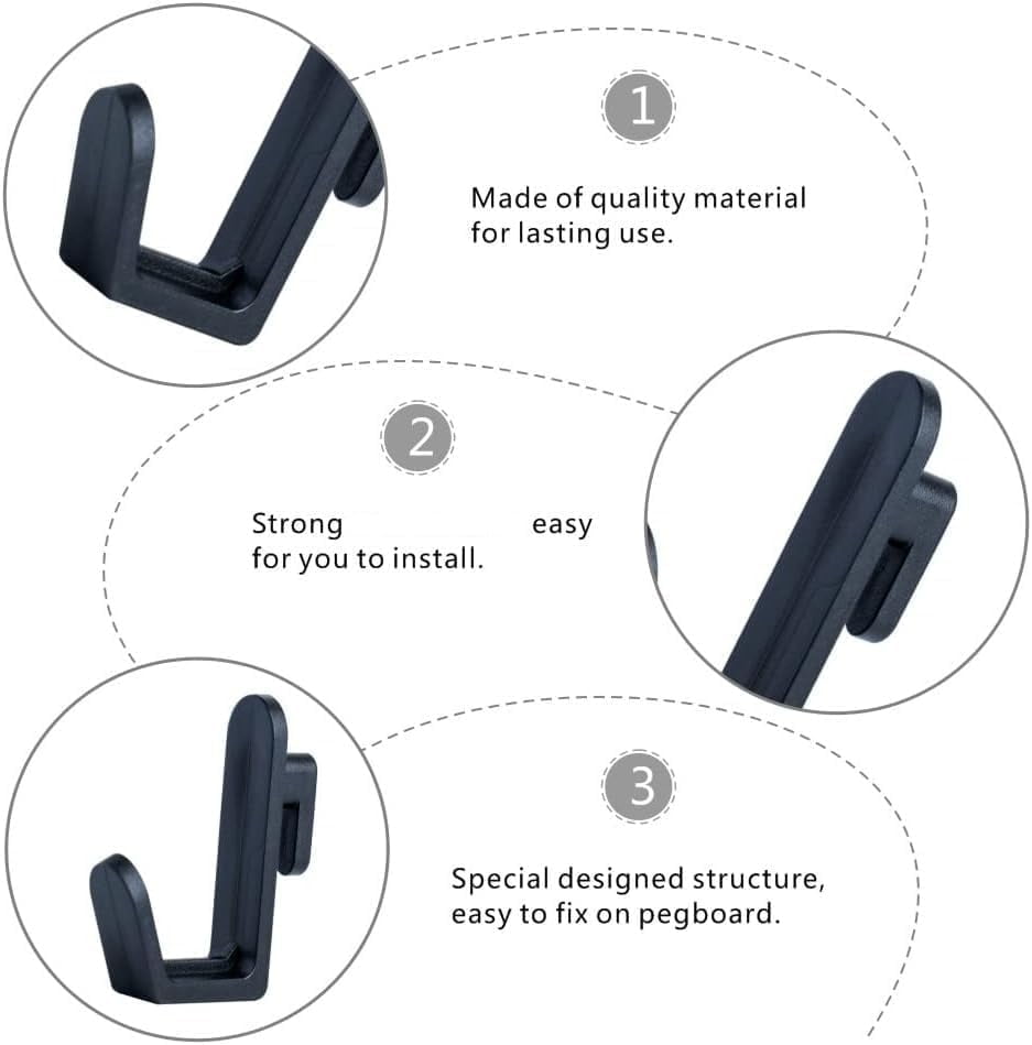 20 Pcs Pegboard Hooks J Hook Style Hooks Plastic Peg Locks for Storing and Organizing Tool Accessories(Black)