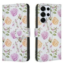 ELEHOLD Flip Wallet Phone Case For Samsung Galaxy S24 , Cute Butterfly Floral PU Leather Elegant Folio Design Card Slots, Kickstand  Magnetic ClosureShockproof Case Cover ,D