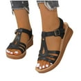 thumbnail image 4 of LOVZFMLL Wedge Sandals for Women Open Toe Ankle Strap Comfort Walking Sandals for Summer Casual Outdoor Beach Vacation Black 5.5, 4 of 5