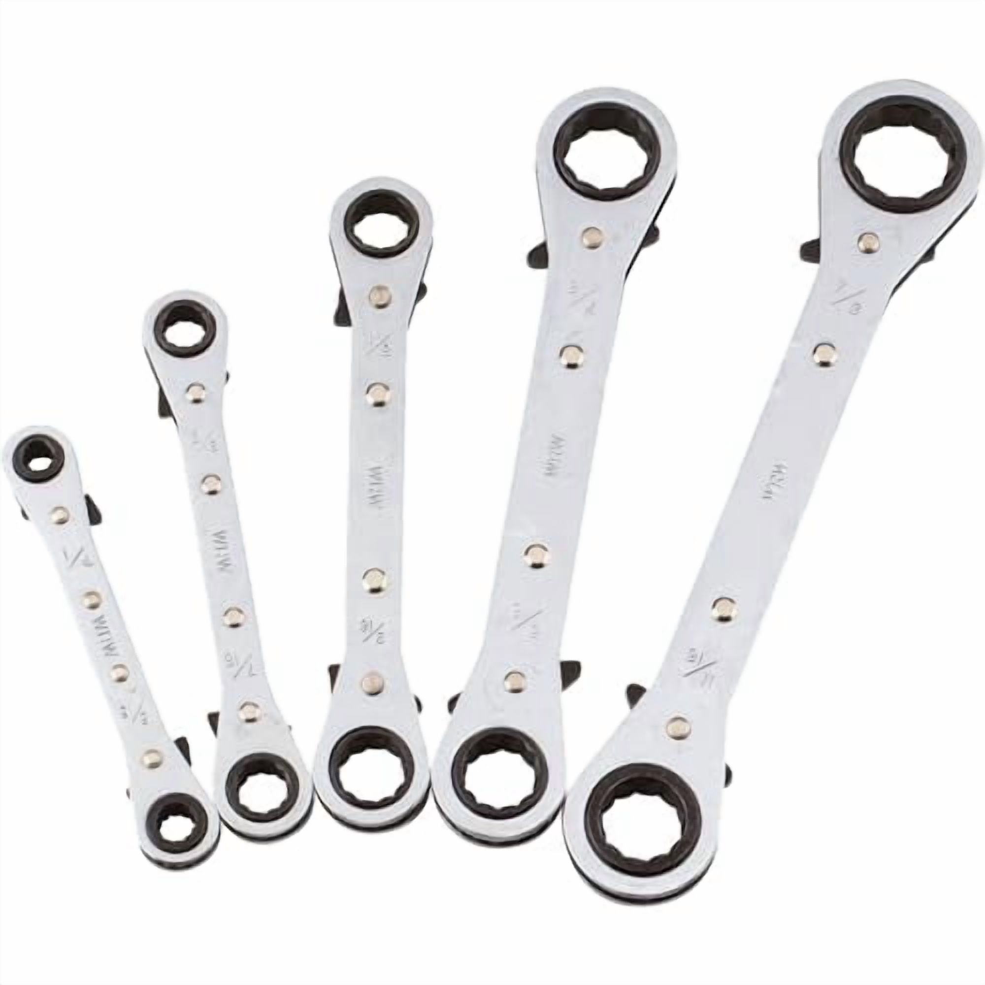 Ironton Ratcheting Box End Wrench Set, 5-Pc., AISI 1045 Steel, Fine-Tooth, SAE