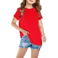 thumbnail image 2 of yillto Girls Shirts Short Sleeve Plain Tee Kids Crewneck Tshirts Summer Tops Basic Tees 3-14 Years, 2 of 5