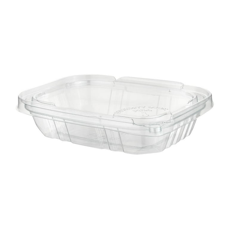 Tamper Tek 16 oz Rectangle Clear Plastic Container - with Hinged Lid,  Tamper-Evident - 4 3/4 x 6 x 2 - 100 count box