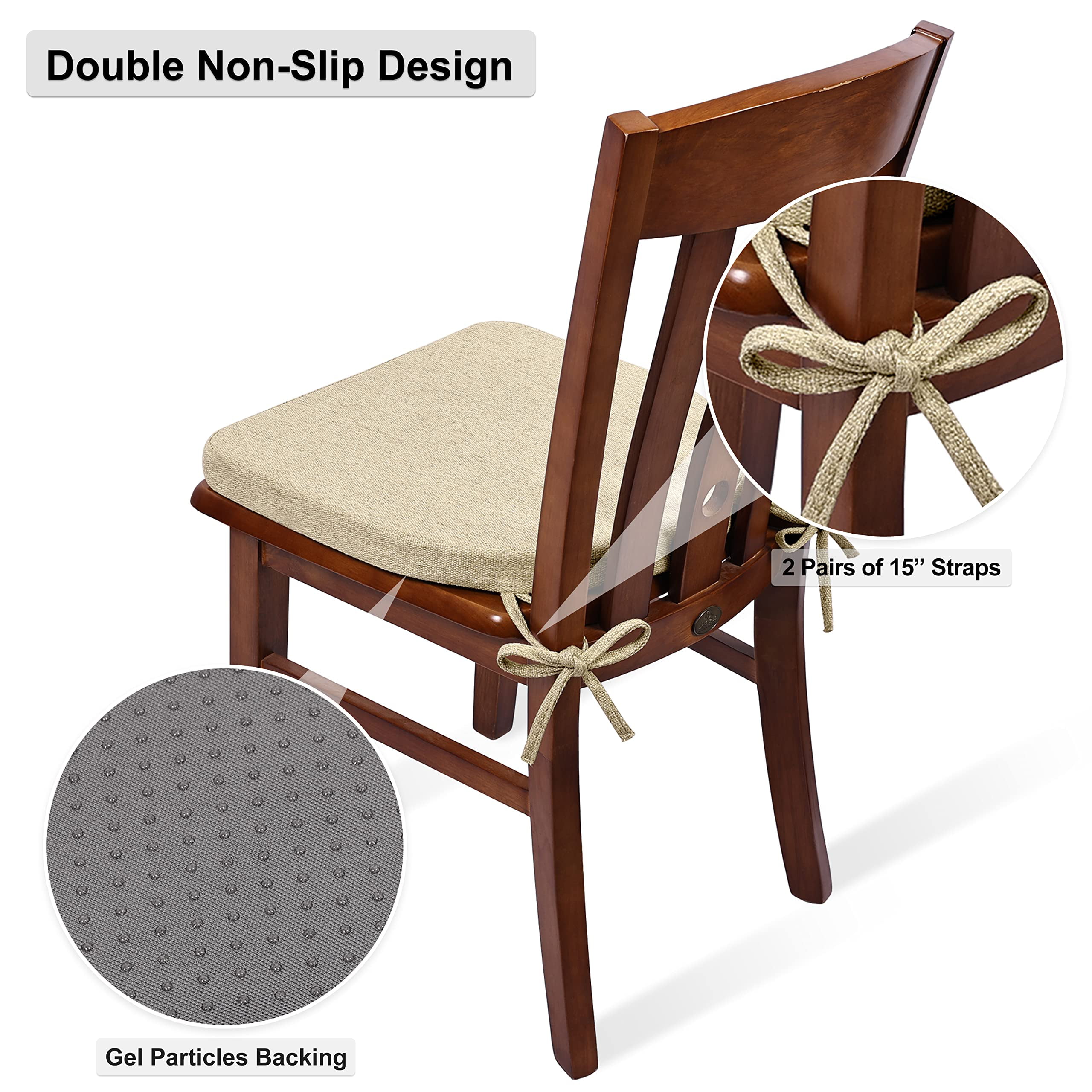 Walbest 15.75 x 15.75 Dining Chair Cushion, Soft Chair Pad Seat Cushion,  Tie on Seat for Non-Slip Support, Durable, Superior Comfort and Softness,  Reduces Pressure, Washable, Living Room Decoration 