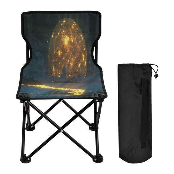 YAZAOO Camping Chairs Modern Glowing Moon over Ocean Pattern Folding chair