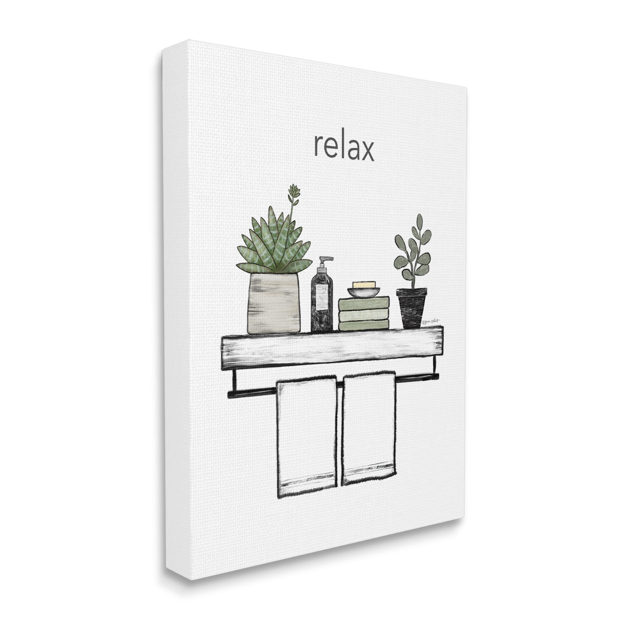 Stupell Relax Bathroom Potted Botanicals Typography Painting Gallery Wrapped Canvas Print Wall Art